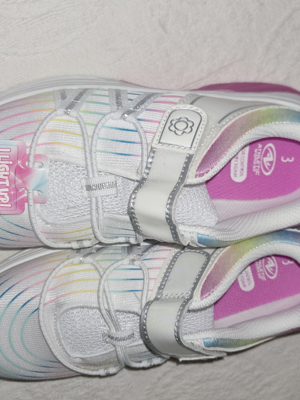 Athletic Works White Kids Light-Up Sneakers with Rainbow Stripes